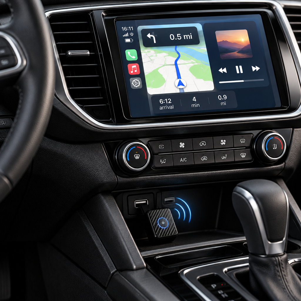 Adaptador CarPlay inalámbrico conectado al USB del coche