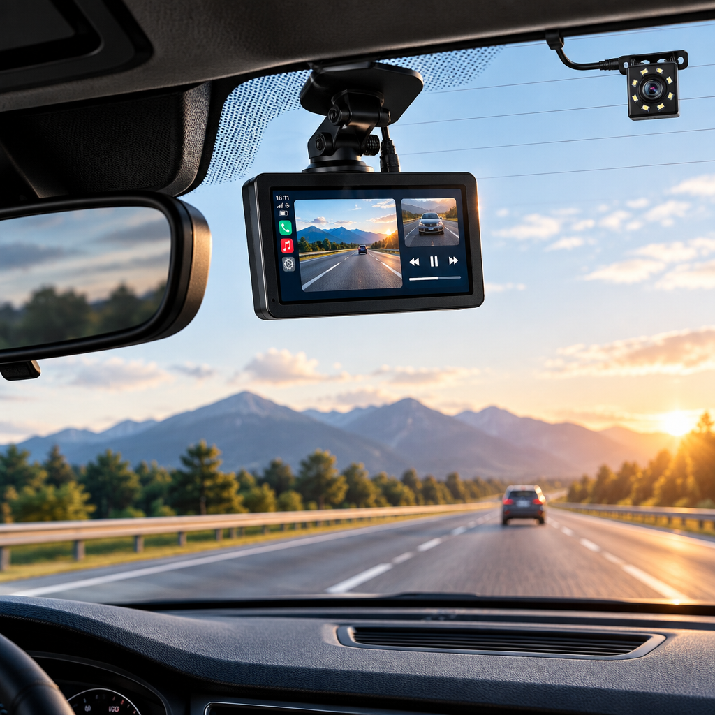 Dashcam 4K instalada en el parabrisas del coche