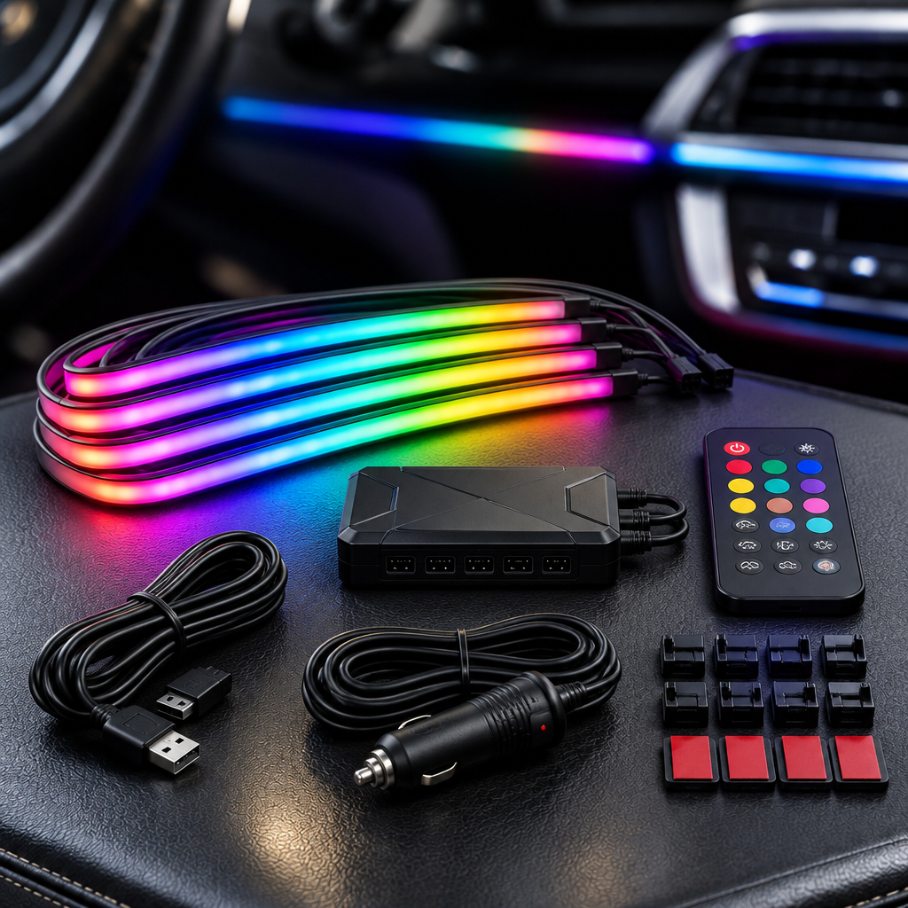 Kit LED ambiente con tiras, controlador y accesorios