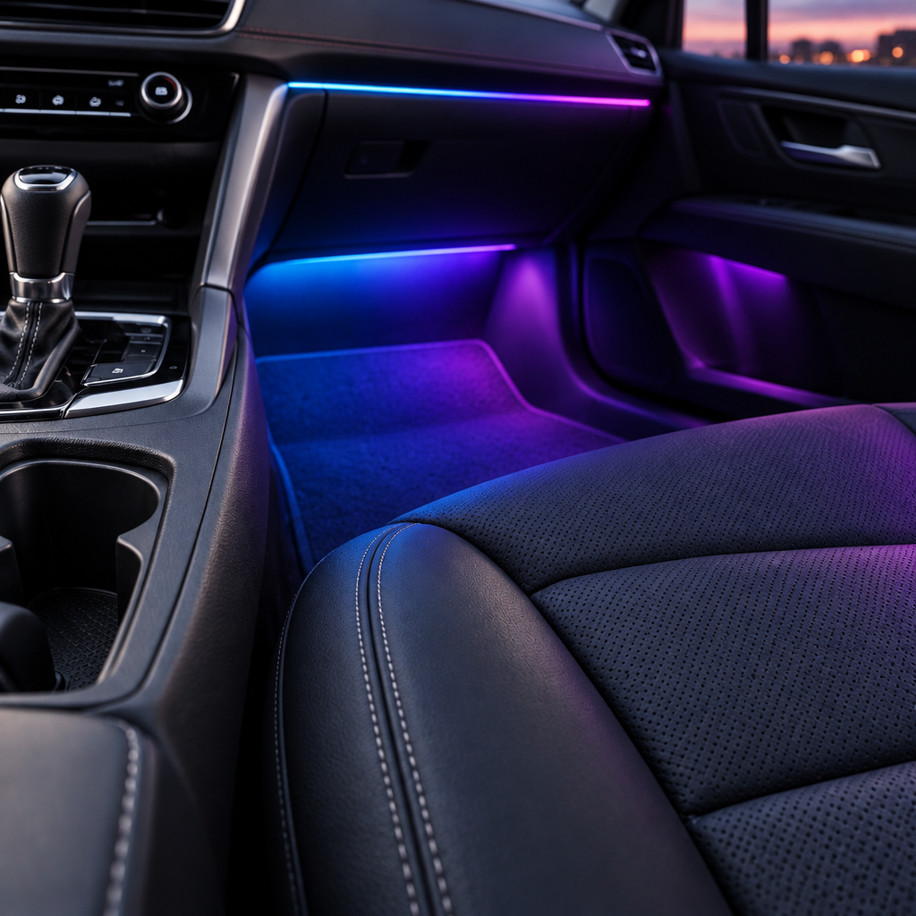 Iluminación LED ambiente instalada en el interior del coche